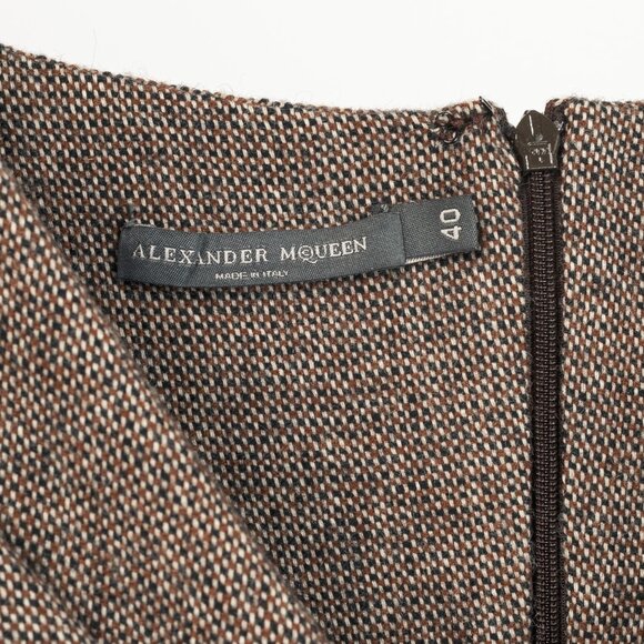 Alexander McQueen AW/05 Runway Brown Wool Tweed Crossover-Waist Dress - Picture 8 of 10